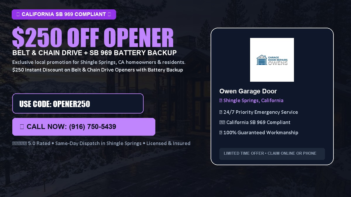 $250 OFF Smart Garage Door Opener Installation (Belt & Chain Drive with California SB 969 Battery Backup) in Shingle Springs, CA