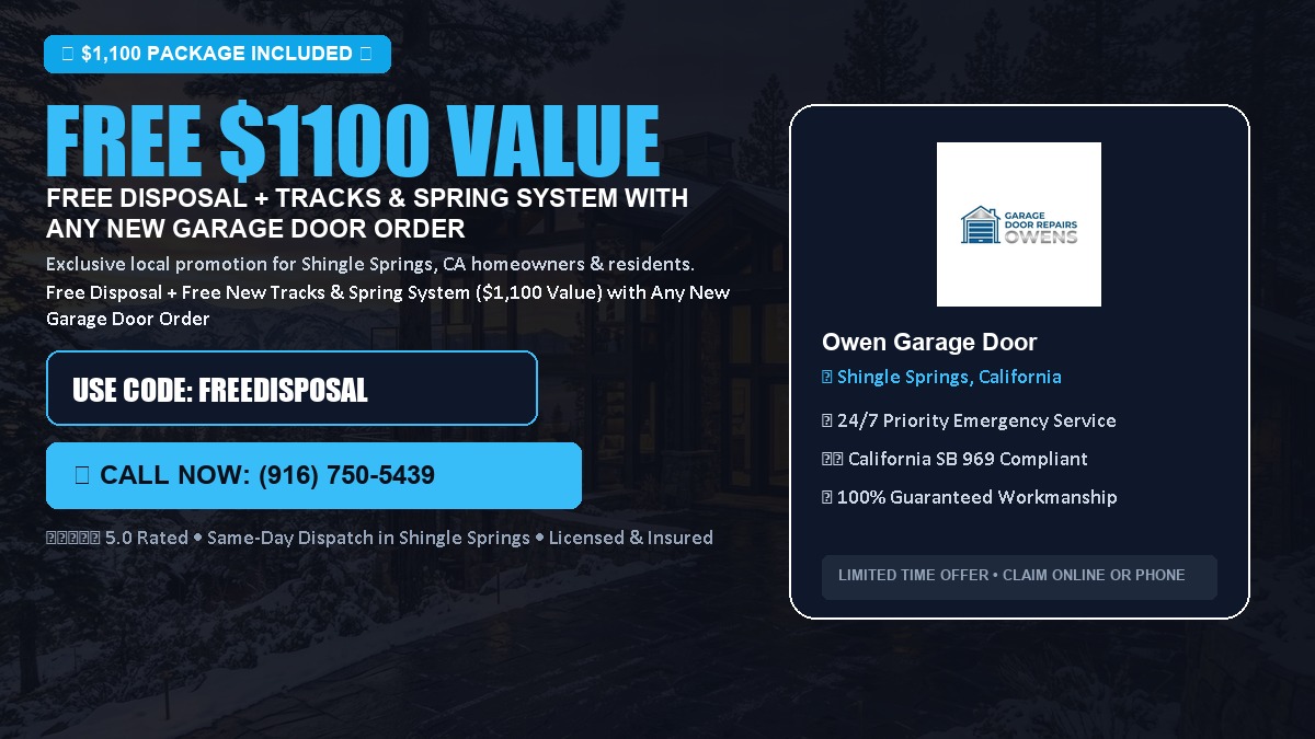 Free Disposal + Free New Tracks & Spring System with Any New Garage Door Order ($1100 Value) in Shingle Springs, CA